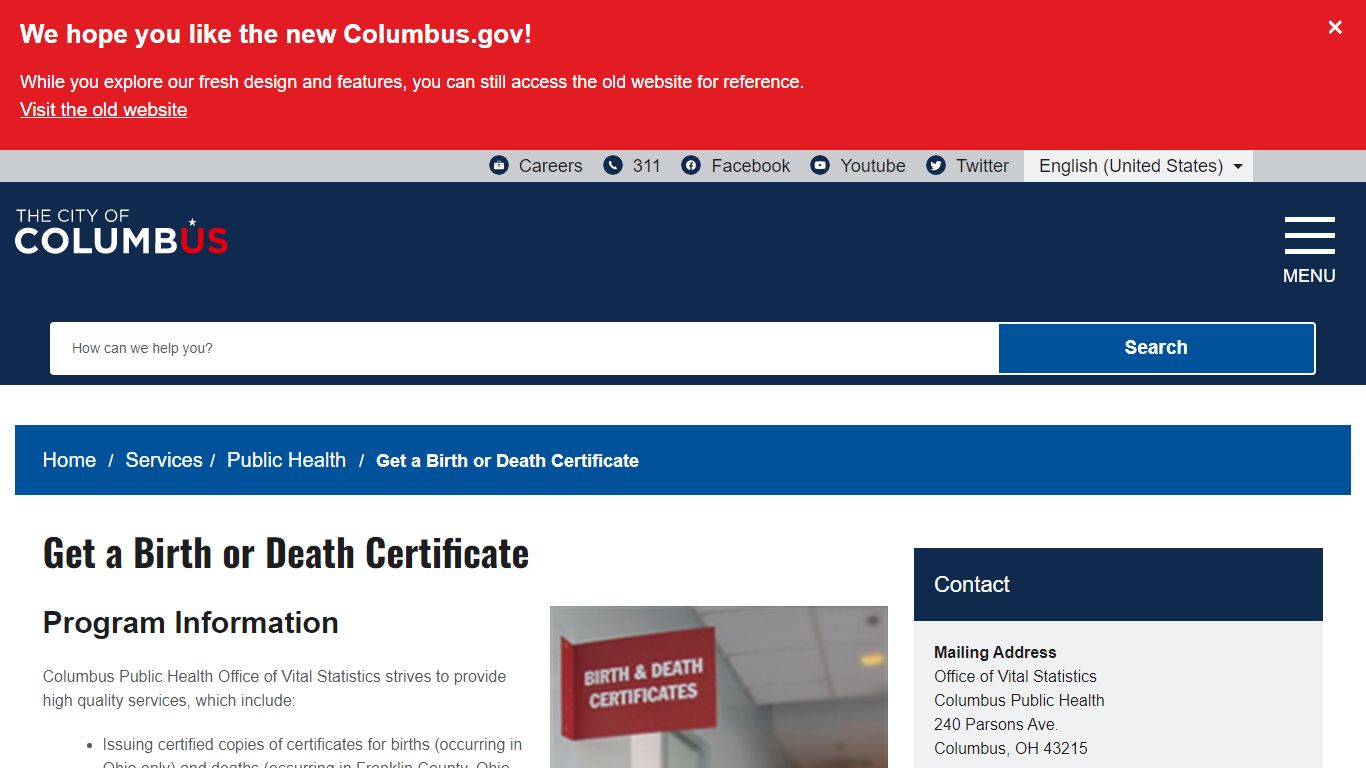 Get a Birth or Death Certificate - City of Columbus, Ohio